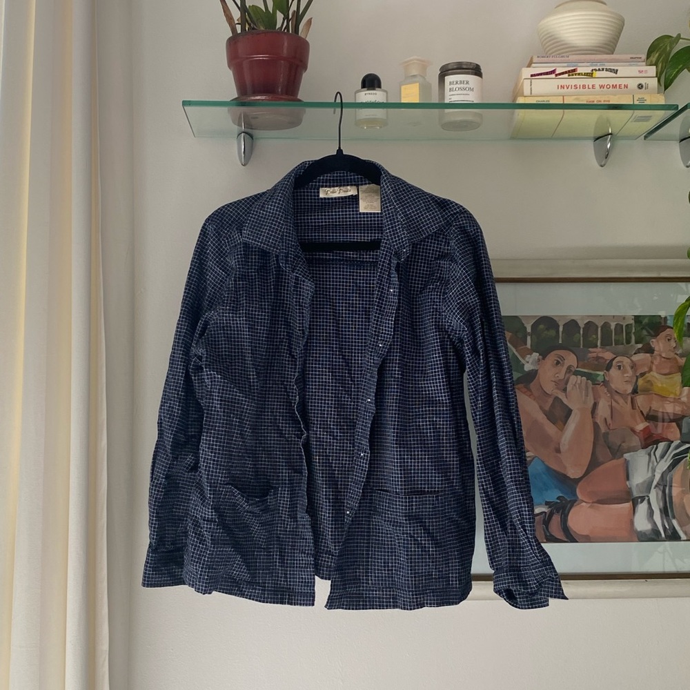 Navy and white checkered button down